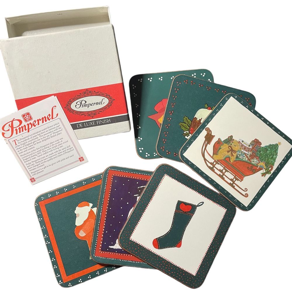 Pimpernel‎ Christmas Holiday Deluxe Coasters Set of 6 - Vintage Made in England
